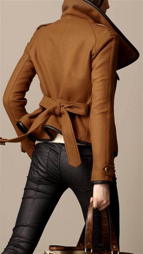 burberry leather trim blanket wrap jacket|burberry coats for women.